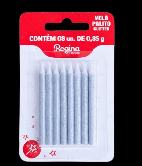 VELA PALITO GLITTER C/8 PRATA