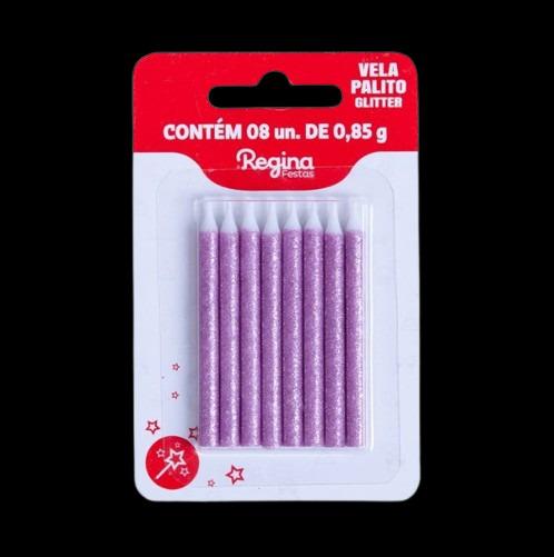 VELA PALITO GLITTER C/8 ROSA