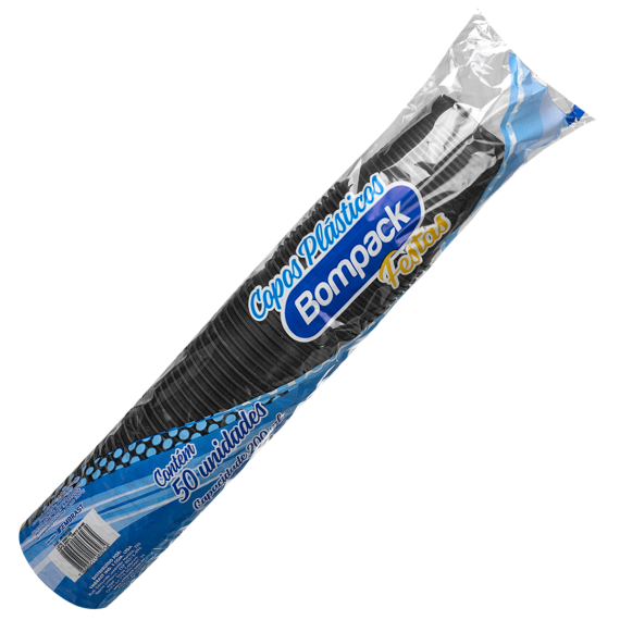 COPO PLAST.200ML C/50 PRETO BOMPAC