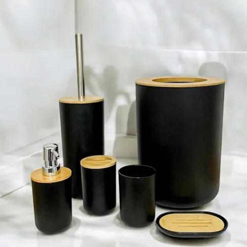KIT BANHEIRO 6PCS PRETO PLAST/BAMB