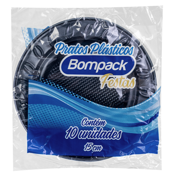 PRATOS PLASTICO PRETO C/10 BOMPACK