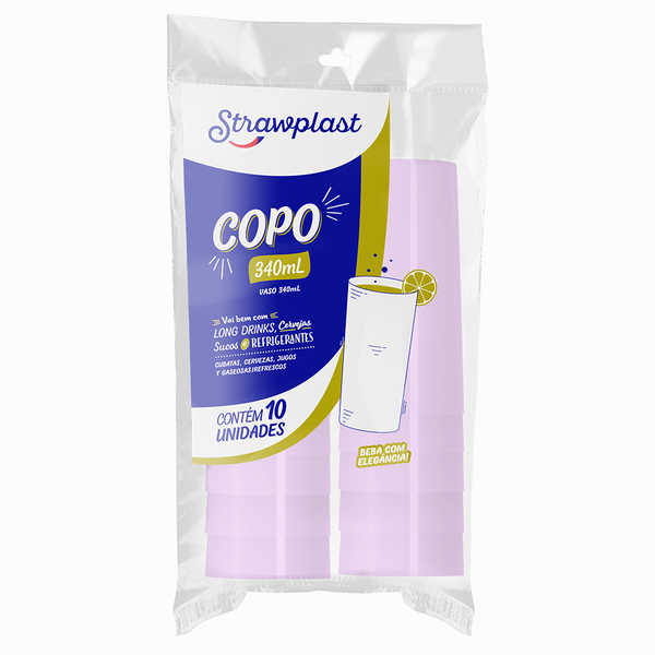 COPO STRAWPLAST 340ML LILAS CANDY C/10