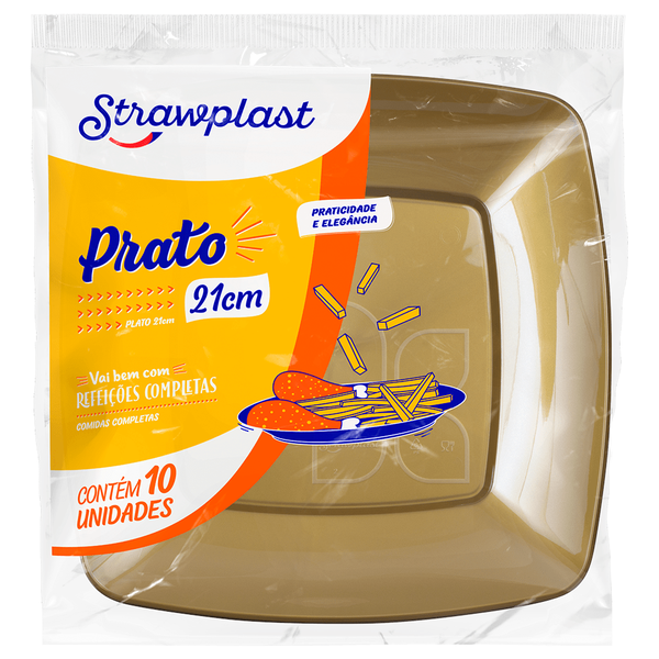 PRATO DESC STRAWPLAST 21CM QUAD DOURADO