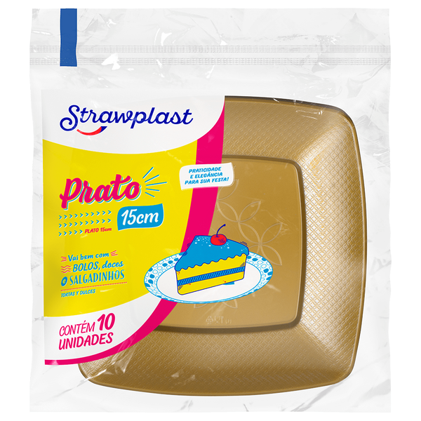 PRATO STRAWPLAST 15CM QUAD DOURADO C/10