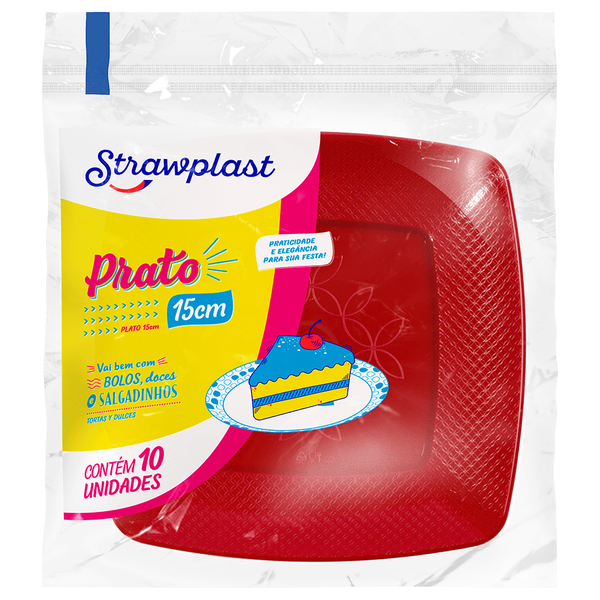 PRATO STRAWPLAST 15CM QUAD VERM C/10