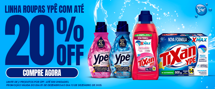 Linhas roupas Ypê com até 20% OFF 🧼