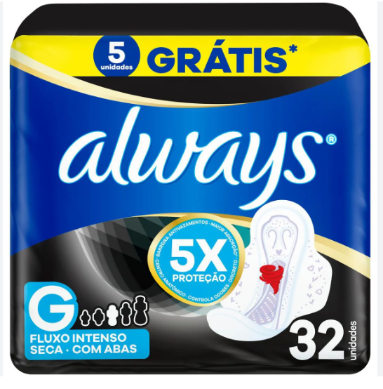 ABSORVENTE ALWAYS NOTURNO SECA COM ABAS G 32 UNIDADES LV32 PG-