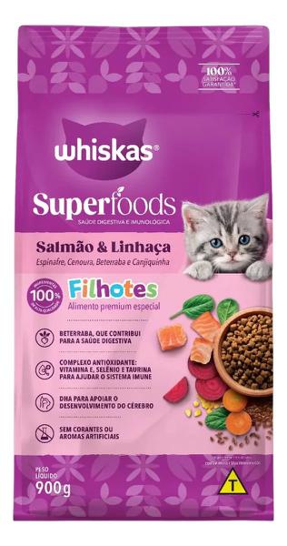 ALIMENTO PARA GATOS WHISKAS SUPERFOODS FILHOTE SALMÃO 900G