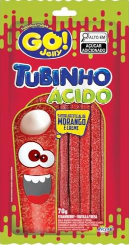BALA DE GELATINA GO! JELLY TUBINHO MORANGO ÁCIDO 70G