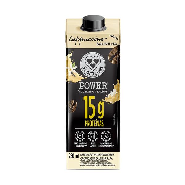 BEBIDA LÁCTEA WHEY 3 CORAÇÕES 15G CAPPUCCINO BAUNILHA 250ML