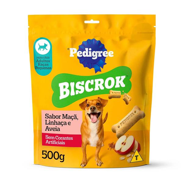 BISCOITO PARA CÃES BISCROK ADULTO RAÇAS PEQUENAS MAÇÃ/LINHAÇA E AVEIA 500G