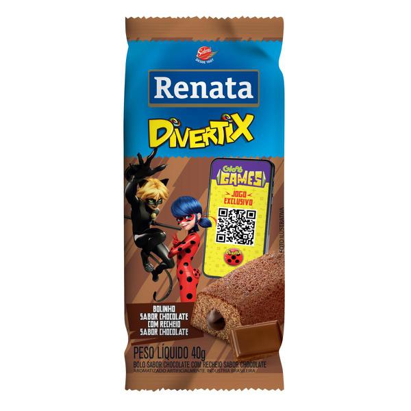 BOLINHO RENATA DIVERTIX CHOCOLATE COM RECHEIO SABOR CHOCOLATE 40G