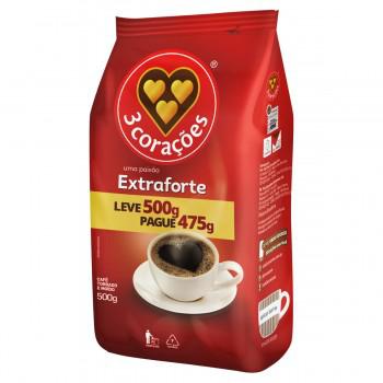 CAFÉ 3 CORAÇÕES POUCH TORRADO E MOÍDO EXTRA FORTE LV 500G PG 475G