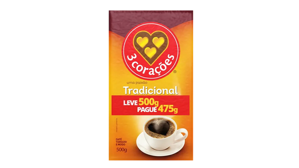 CAFÉ TRADICIONAL 3 CORAÇÕES TRADICIONAL LV500G PG475G