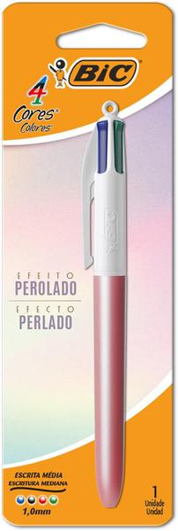 CANETA ESFEROGRÁFICA BIC 1.1 4 CORES PEROLADO ROSA