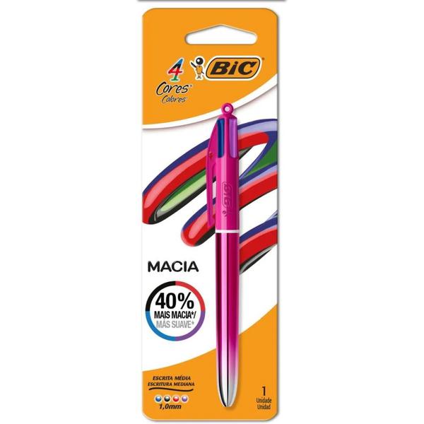 CANETA ESFEROGRÁFICA BIC 1.1 4 CORES SMOOTH ROSA C/1