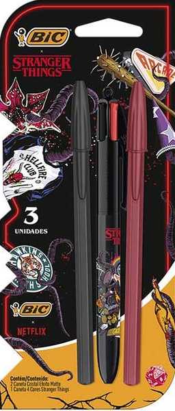 CANETA ESFEROGRAFICA BIC 1.0 4 CORES SM NETFLIX STRANGER THINGS COM 3 UNIDADES