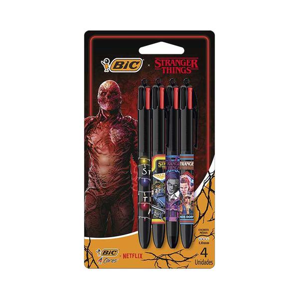 CANETA ESFEROGRAFICA BIC 1.0 4 CORES SM NETFLIX STRANGER THINGS COM 4 UNIDADES