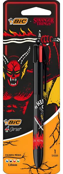 CANETA ESFEROGRAFICA BIC 1.0 4 CORES SM NETFLIX STRANGER THINGS HELLFIRE CLUB