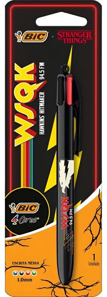 CANETA ESFEROGRAFICA BIC 1.0 4 CORES SM NETFLIX STRANGER THINGS SQUAWK