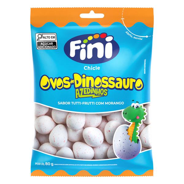 CHICLE FINI OVOS DE DINOSSAURO AZEDINHOS SABOR TUTTI-FRUTTI COM MORANGO 80G