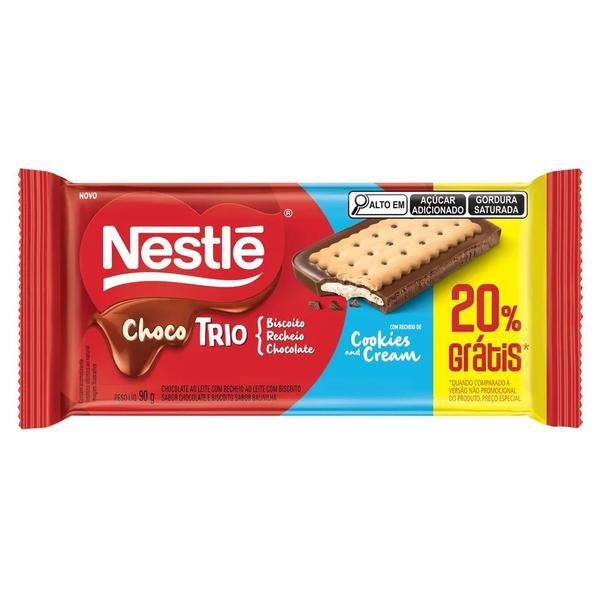 CHOCOLATE TABLETE NESTLÉ CHOCO TRIO AO LEITE 90G 20% GRÁTIS
