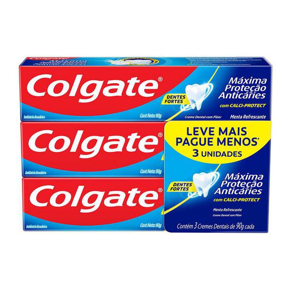 CREME DENTAL COLGATE MENTA MÁXIMA PROTEÇÃO. 90G C/3 UNIDADES