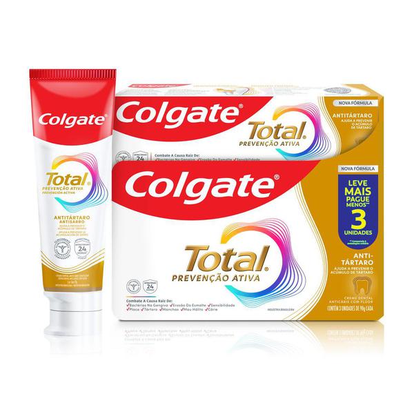 CREME DENTAL COLGATE TOTAL ANTI TÁRTARO 90G PACK COM 3