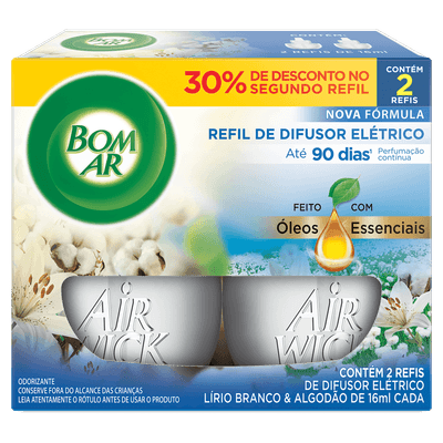 DESODORIZADOR BOM AR ELÉTRICO LÍRIO BRANCO & ALGODÃO REF.16ML C/2