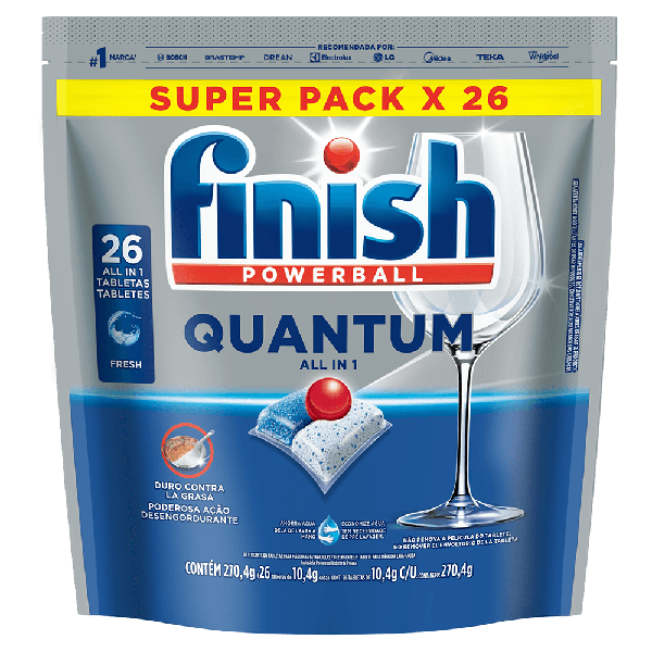 DETERGENTE TABLETE P/MAQUÍNA DE LAVAR FINISH POWERBALL QUANTUM C/26