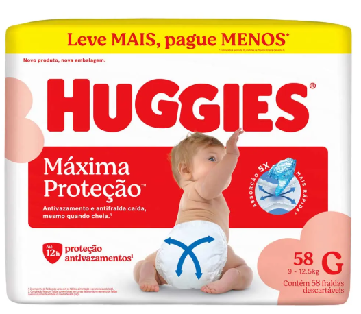 FRALDA HUGGIES SUPREME CARE G COM 58 UNIDADES