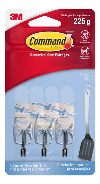 GANCHO COMMAND 3M UTENSÍLIOS 3 UNIDADES