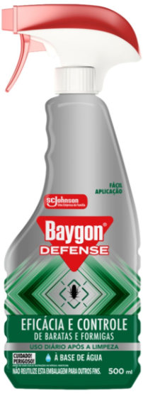INSETICIDA BAYGON DEFENSE EFICÁCIA E CONTROLE DE BARATAS E FORMIGAS 500ML