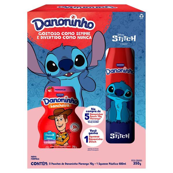 KIT QUEIJO PETIT SUISSE DANONINHO MORANGO STICH  350G+GARRAFA