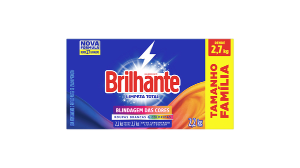 LAVA ROUPAS EM PÓ BRILHANTE LIMPEZA TOTAL CAIXA 2,2 KG