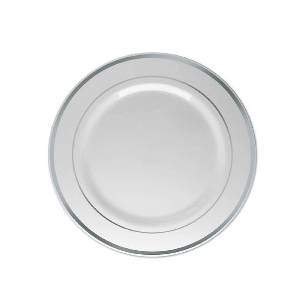PRATO REFEIÇÃO SILVER PLASTIC VINT. PRATEADO 26CM C/ 6
