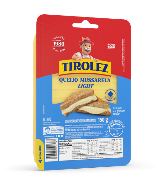 QUEIJO MUSSARELA TIROLEZ LIGHT FATIADO 150G