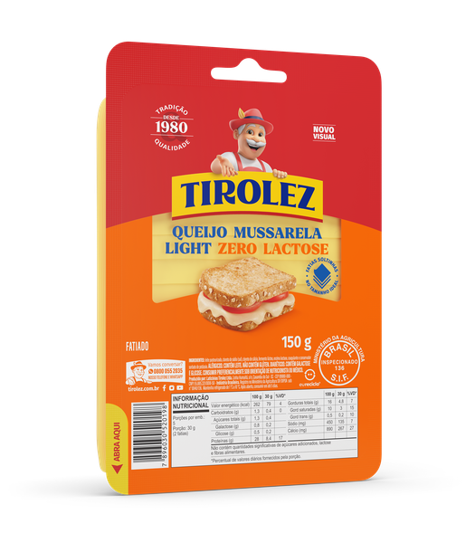QUEIJO MUSSARELA TIROLEZ LIGHT ZERO LACTOSE FATIADO 150G