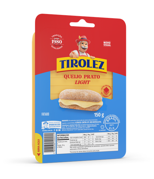 QUEIJO PRATO TIROLEZ LIGHT SEM LACTOSE FATIADO 150G