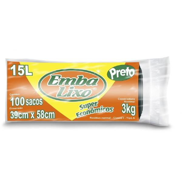 SACO DE LIXO EMBALIXO PRETO ROLO 15L C/ 100