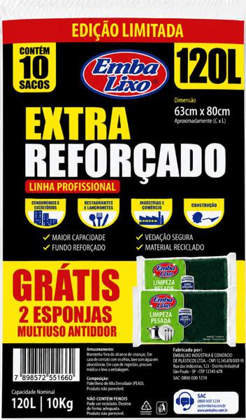 SACO LIXO EMBALIXO EXTRA 120L C/10+2 ESPONJAS