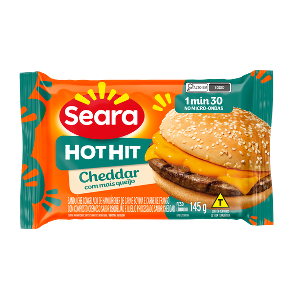 SANDUICHE DE HAMBURGUER HOT HIT SEARA CHEDDAR 145G