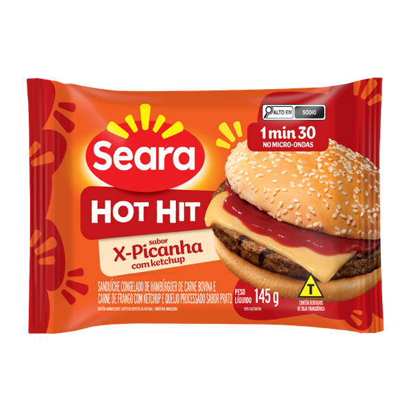 SANDUICHE DE HAMBURGUER HOT HIT SEARA X-PICANHA 145G