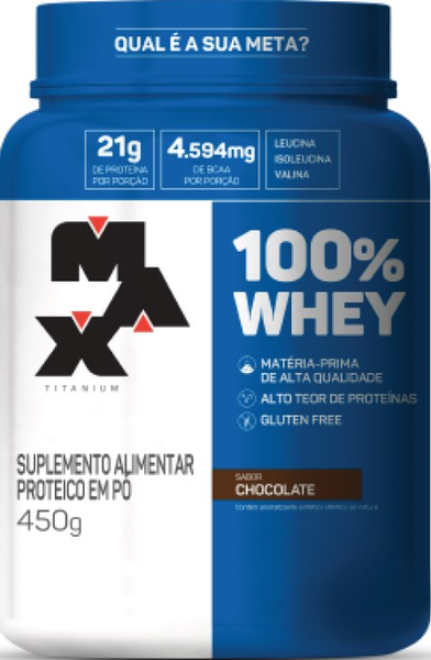 SUPLEMENTO WHEY MAX TITANIUM 100% CHOCOLATE 450G