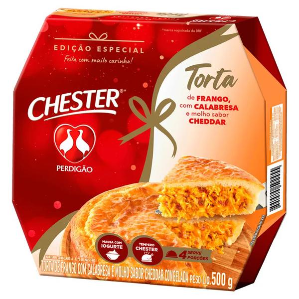 TORTA CONGELADA PERDIGÃO FRANGO E CALABRESA E COM MOLHO CHEDDAR CHESTER 500G