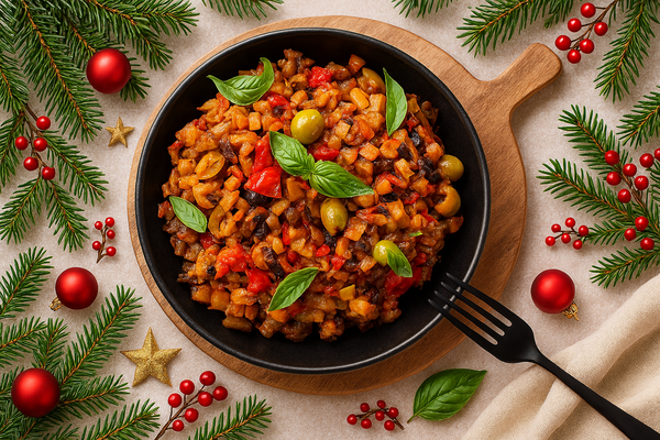 🍆 🎄Caponata de Berinjela com Champignon, Ervas e Vinho