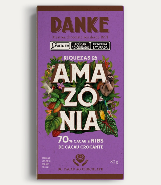 BARRA CHOCO 70% E NIBS 80G DANKE