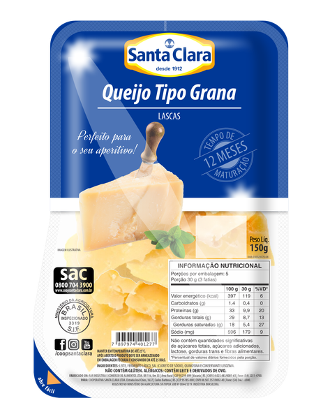 QUEIJO SANTA CLARA GRANA LASCAS 150G