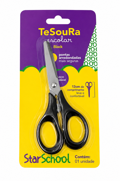 TESOURA STARSCHOOL ESCOLAR BLACK 13CM