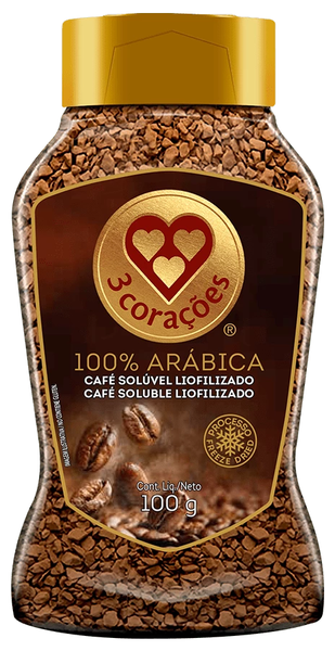 Cafe Soluvel 3 Coracoes 100g Liofilizado 100% Arabica